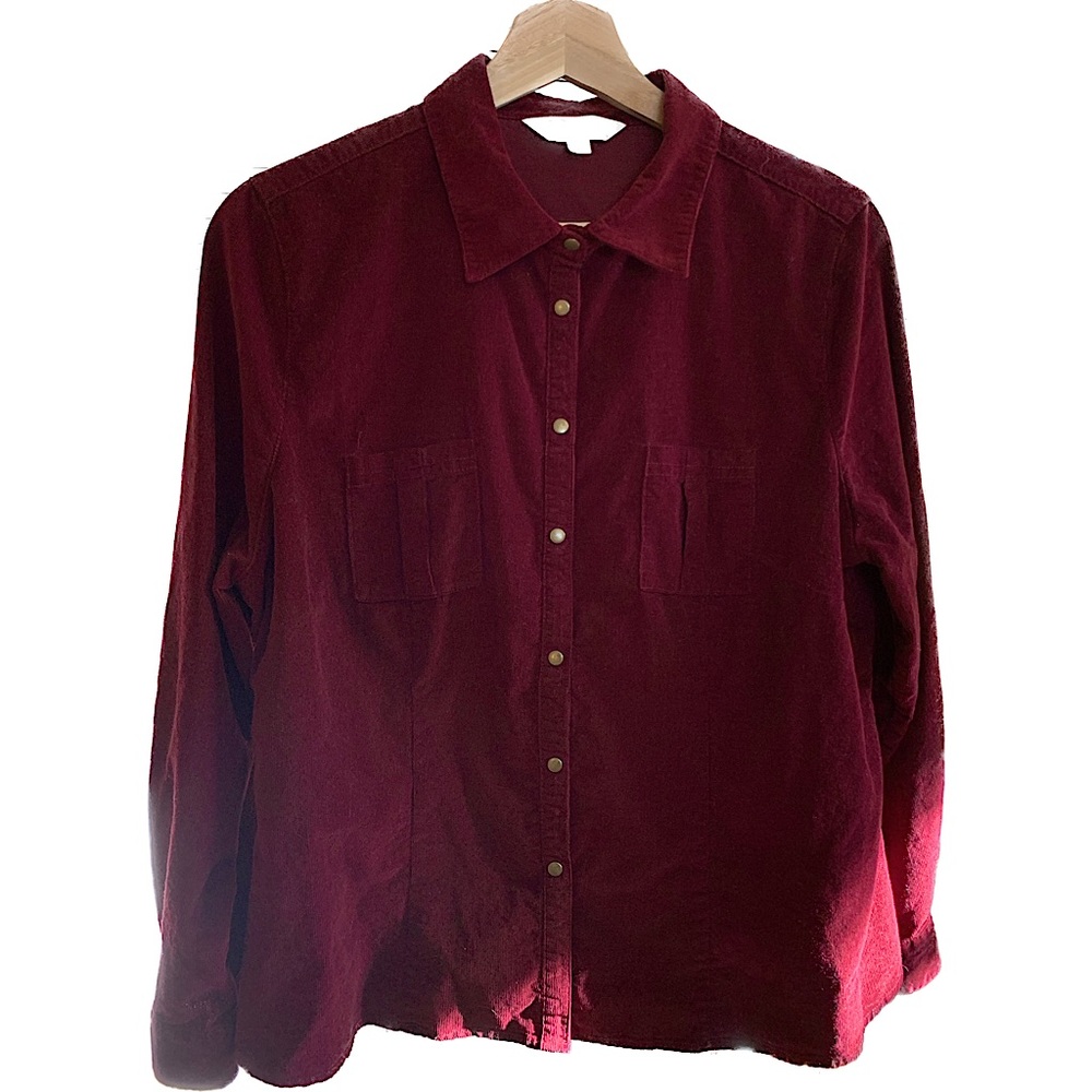 Burgundy Button Down Corduroy Shirt Blouse